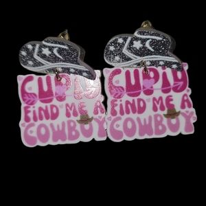 New! "Cupid find me a cowboy " dangle earrings